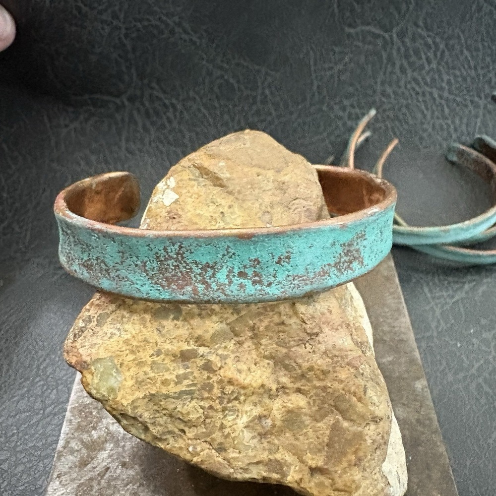 Copper Cuff 1/2" Bracelet Blue Verdigris Handmade Adjustable  Artisan Boho